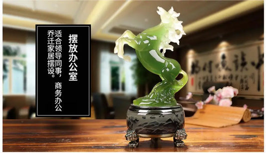 TOP COOL  LARGE # office home Business TOP  FENG SHUI Talisman Protection Money Drawing 3D crystal HORSE Sculpture statue 30cm