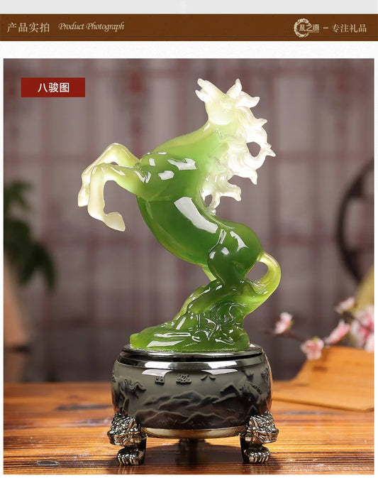 TOP COOL  LARGE # office home Business TOP  FENG SHUI Talisman Protection Money Drawing 3D crystal HORSE Sculpture statue 30cm