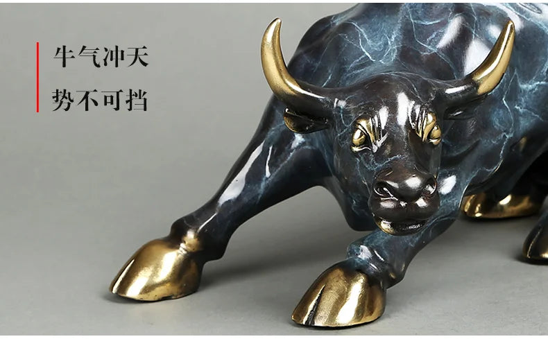 TOP COOL Lucky cattle home Business equity market Wall Street cattle Money Drawing FENG SHUI Charging Bull bronze Statue