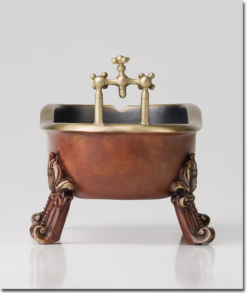 TOP COOL MEN MALE gift present # Limited Edition handmade ART color brass Bathtub Ashtray Sculpture home office Bar Ornament ART