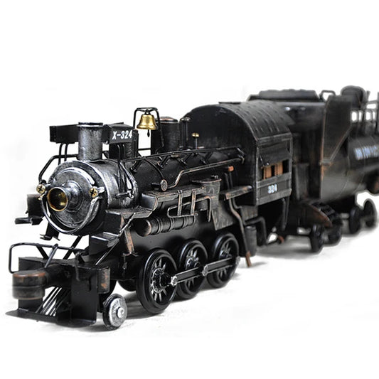 TOP COOL ROCK Vintage handcraft Retro iron Steam locomotive Train model --HOME office Decor art statue 64CM