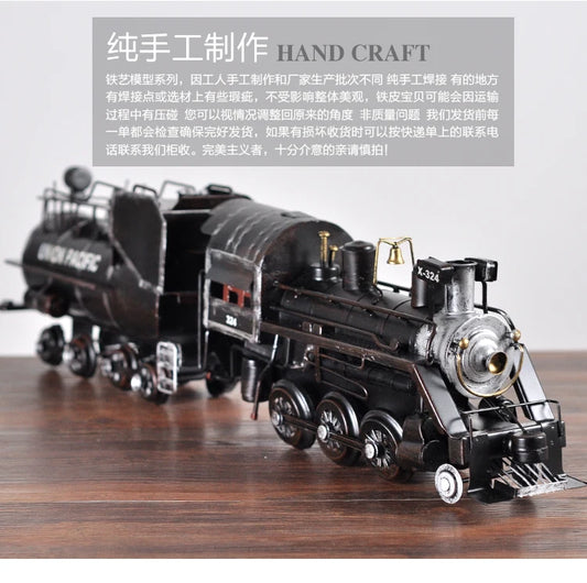 TOP COOL ROCK Vintage handcraft Retro iron Steam locomotive Train model --HOME office Decor art statue 64CM
