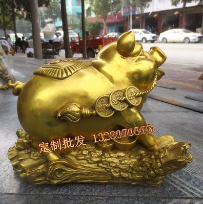 TOP COOL  #  Shop lobby decoration Business Money Drawing Good luck Propitious GOLD Fortune pig FENG SHUI BRASS Sculpture Statue