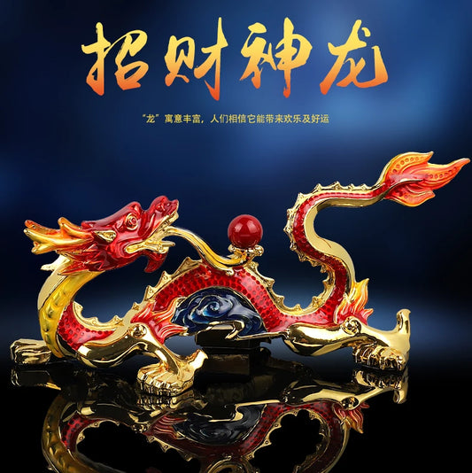 TOP COOL gift HOME CAR  efficacious talisman thriving business money good luck bless safe RED GOLD Dragon FENG SHUI ART statue
