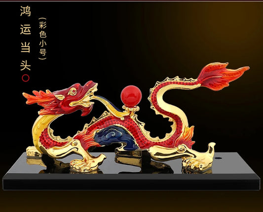 TOP COOL gift HOME CAR  efficacious talisman thriving business money good luck bless safe RED GOLD Dragon FENG SHUI ART statue