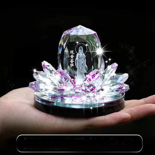 TOP COOL gift HOME OFFICE Company SHOP CAR Ornament Efficacious Talisman safe Bless Guanyin Buddha Crystal FENG SHUI statue