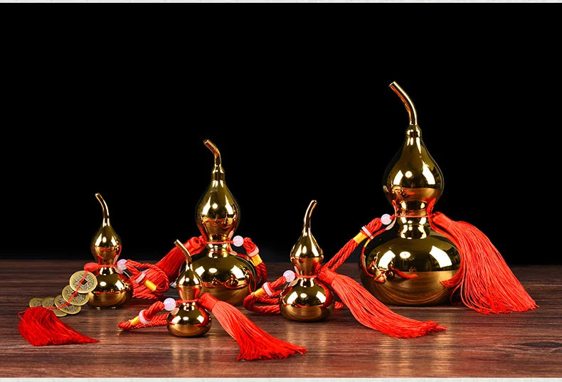 TOP COOL gift Pocket home mascot  fortune Mascot Money Drawing FENG SHUI lucky gilding copper cucurbit gourd statue