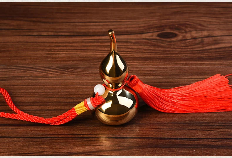 TOP COOL gift Pocket home mascot  fortune Mascot Money Drawing FENG SHUI lucky gilding copper cucurbit gourd statue
