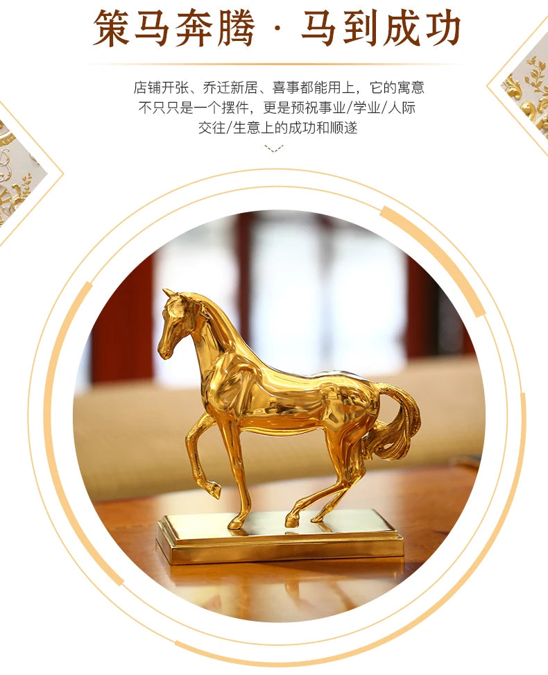 TOP COOL # office home Business  FENG SHUI Talisman Protection Success Gold-plated HORSE Sculpture ART statue