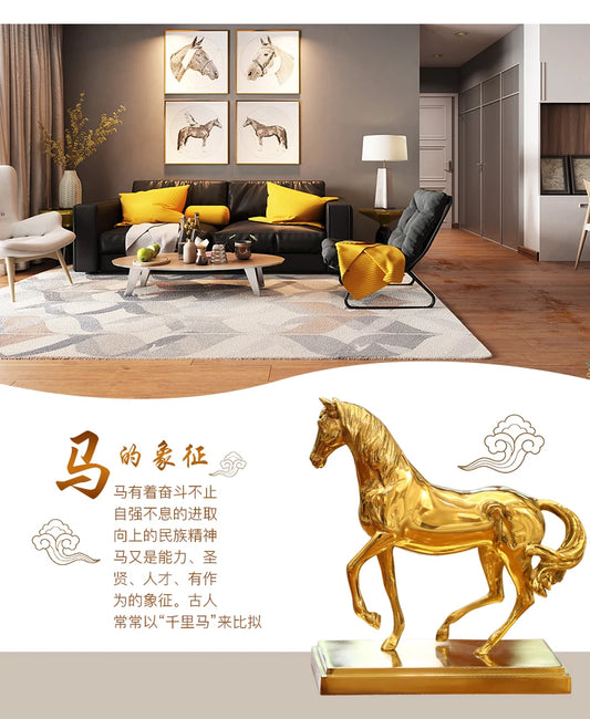 TOP COOL # office home Business  FENG SHUI Talisman Protection Success Gold-plated HORSE Sculpture ART statue