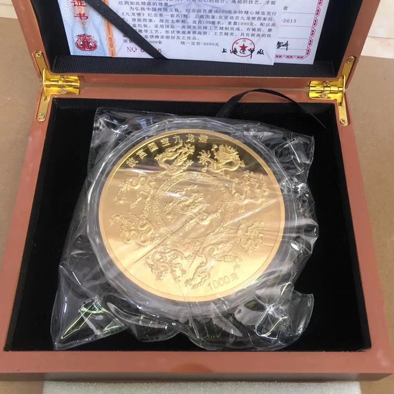 TOP Collection Business gift 1KG China Royal the Imperial Palace Auspicious Kowloon 9 dragons Good luck Commemorative Medal