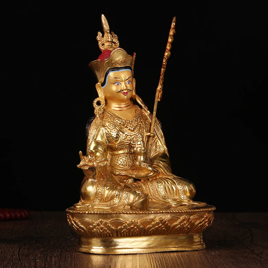 TOP GOOD 2109  efficacious Protection # 8 inch Buddhism gilding Padmasambhava Guru Rinpoche Buddha brass statue