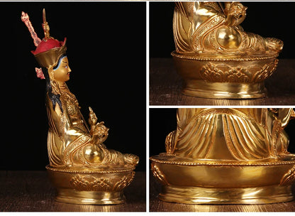 TOP GOOD 2109  efficacious Protection # 8 inch Buddhism gilding Padmasambhava Guru Rinpoche Buddha brass statue