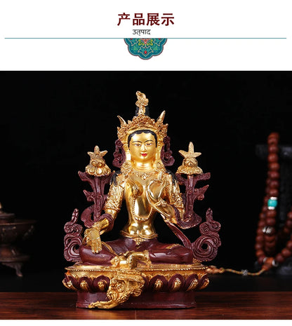 TOP GOOD 21CM Protection Talisman-Buddhist Buddhism gilding Green Tara brass statue