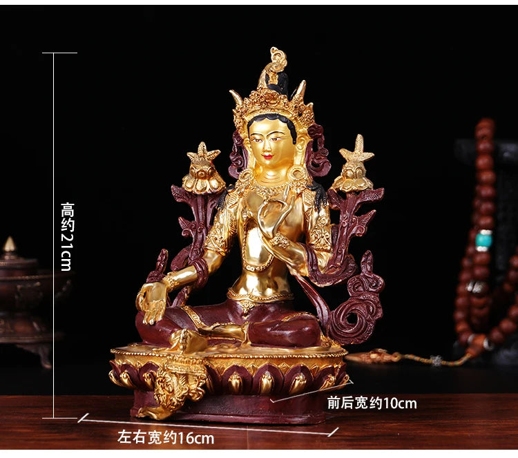 TOP GOOD 21CM Protection Talisman-Buddhist Buddhism gilding Green Tara brass statue