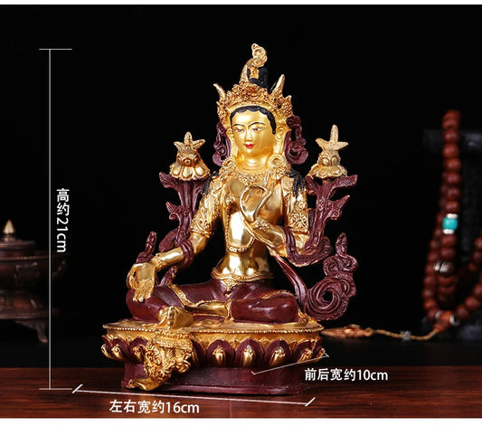 TOP GOOD 21CM Protection Talisman-Buddhist Buddhism gilding Green Tara brass statue