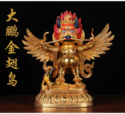 TOP GOOD 22 CM Large # HOME House Talisman # Buddhism gilding brass Garuda Dharma suparna Buddha statue