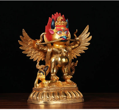 TOP GOOD 22 CM Large # HOME House Talisman # Buddhism gilding brass Garuda Dharma suparna Buddha statue