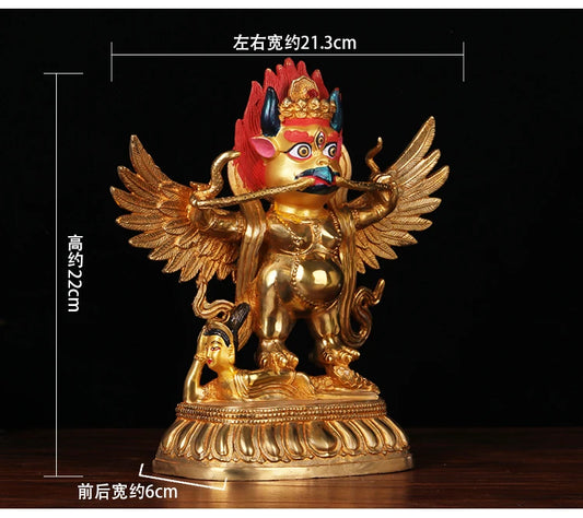 TOP GOOD 22 CM Large # HOME House Talisman # Buddhism gilding brass Garuda Dharma suparna Buddha statue