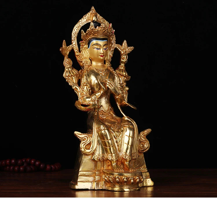 TOP GOOD 23CM HOME family efficacious Talisman Buddhism full Gilding Gold-plated jampa Buddha of the future Buddha statue