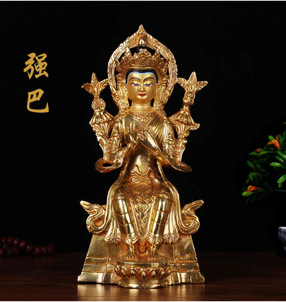 TOP GOOD 23CM HOME family efficacious Talisman Buddhism full Gilding Gold-plated jampa Buddha of the future Buddha statue