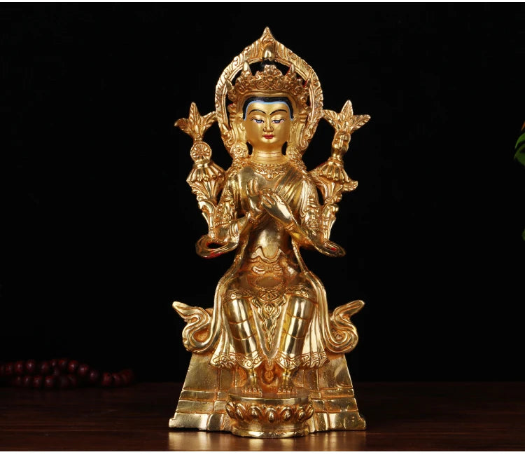 TOP GOOD 23CM HOME family efficacious Talisman Buddhism full Gilding Gold-plated jampa Buddha of the future Buddha statue