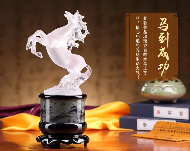 TOP GOOD 29cm LARGE # office home FENG SHUI Talisman Protection Money Drawing 3D crystal HORSE Sculpture ART statue