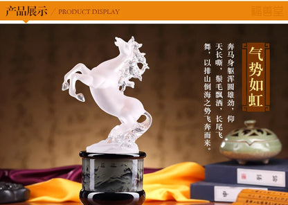TOP GOOD 29cm LARGE # office home FENG SHUI Talisman Protection Money Drawing 3D crystal HORSE Sculpture ART statue