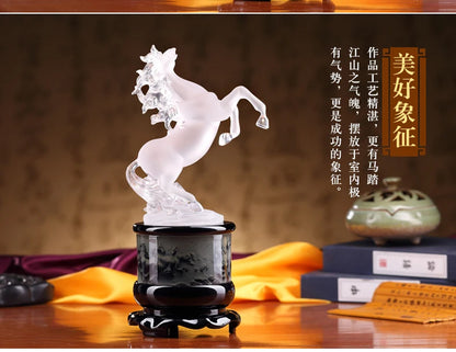TOP GOOD 29cm LARGE # office home FENG SHUI Talisman Protection Money Drawing 3D crystal HORSE Sculpture ART statue