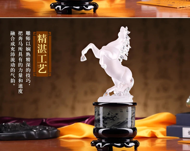 TOP GOOD 29cm LARGE # office home FENG SHUI Talisman Protection Money Drawing 3D crystal HORSE Sculpture ART statue