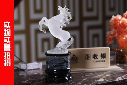 TOP GOOD 29cm LARGE # office home FENG SHUI Talisman Protection Money Drawing 3D crystal HORSE Sculpture ART statue