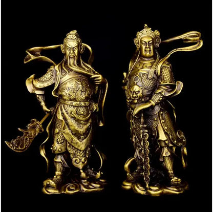 TOP GOOD A pair CAI SHEN -Bring in wealth GOOD LUCK HOME office TOP Money Drawing  Mascot # Mammon FENG SHUI Brass statue