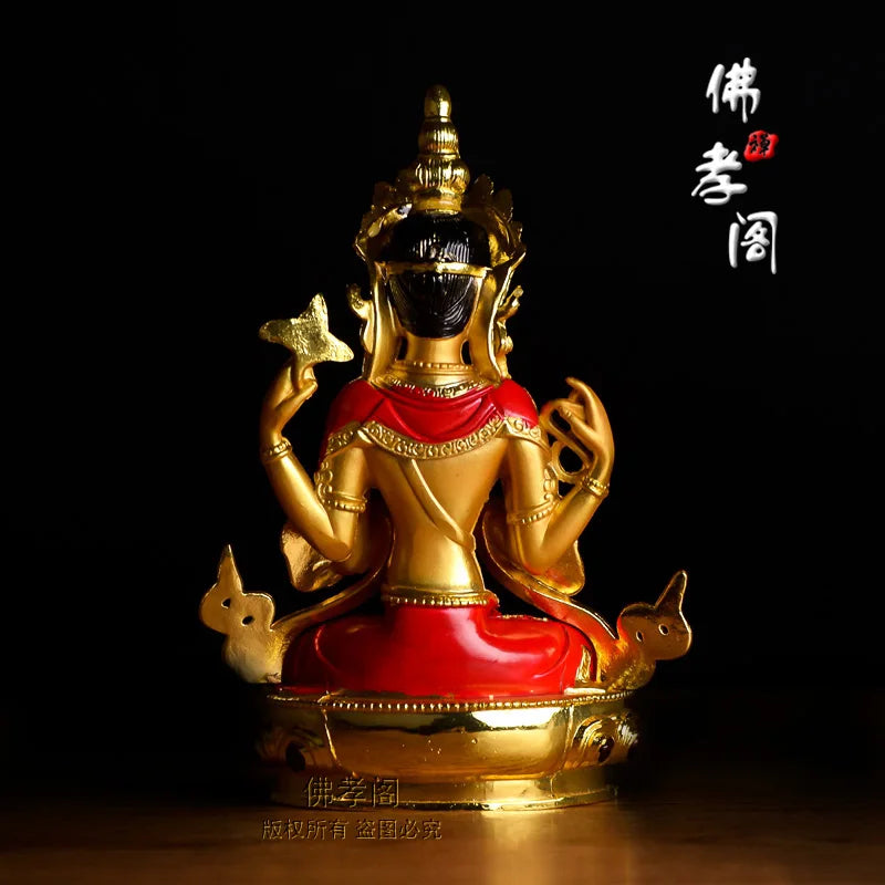 TOP GOOD  Bless Safe good luck Protection-Buddha gilding 14.5CM Shadakshari Avalokitesvara Buddha statue