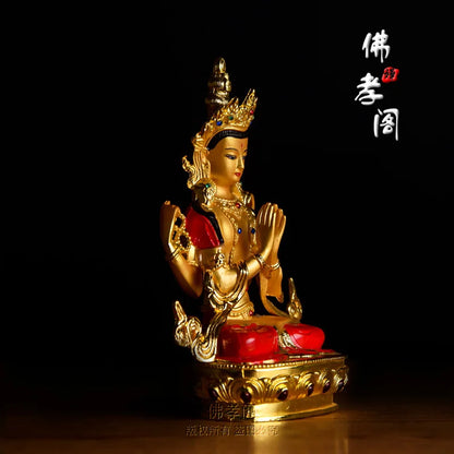 TOP GOOD  Bless Safe good luck Protection-Buddha gilding 14.5CM Shadakshari Avalokitesvara Buddha statue