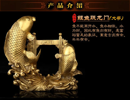 TOP GOOD Bring in wealth treasure office Money Drawing Talisman # Gold fish Jumping over Dragon Gate FENG SHUI Brass statue