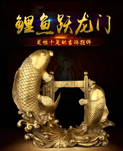 TOP GOOD Bring in wealth treasure office Money Drawing Talisman # Gold fish Jumping over Dragon Gate FENG SHUI Brass statue