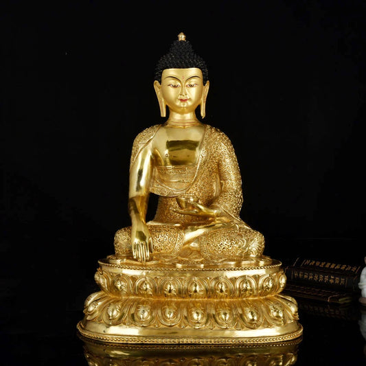 TOP GOOD Buddha HOME Greco-Buddhist  Protection # Tibetan Buddhism Lotus Sakyamuni Buddha Gilding statue