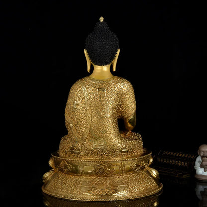 TOP GOOD Buddha HOME Greco-Buddhist  Protection # Tibetan Buddhism Lotus Sakyamuni Buddha Gilding statue