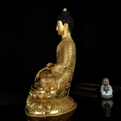 TOP GOOD Buddha HOME Greco-Buddhist  Protection # Tibetan Buddhism Lotus Sakyamuni Buddha Gilding statue