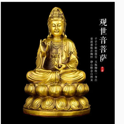 TOP GOOD Buddha figure HOME hall TOP  Protection Buddhism copper Guanyin Avalokitesvara buddha figure statue 28 cm