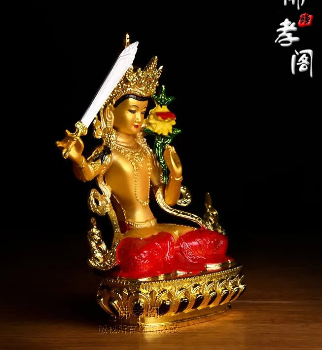 TOP GOOD Buddhism supplies # HOME office   Protection bless safe Tibet Buddhism gilding brass Buddha statue #14.5cm