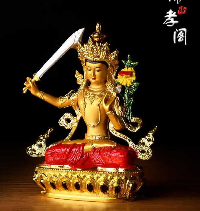 TOP GOOD Buddhism supplies # HOME office   Protection bless safe Tibet Buddhism gilding brass Buddha statue #14.5cm