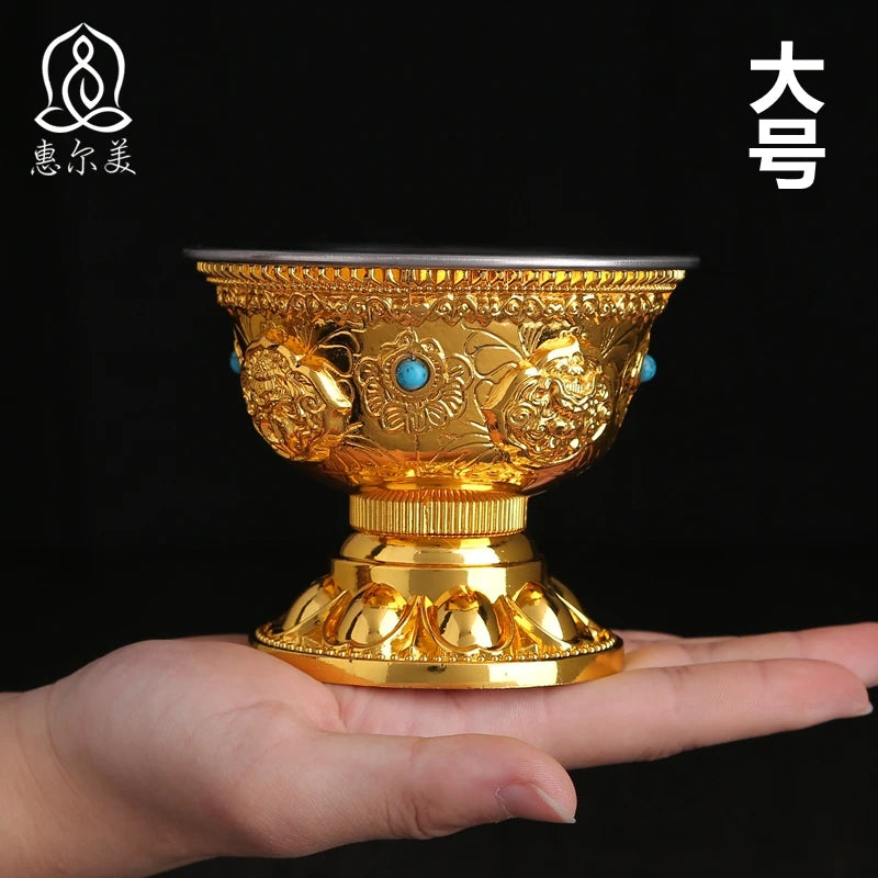 TOP GOOD Buddhist articles-efficacious HOME family Protection Talisman- 8 auspicious GOLD holder Holy water cup