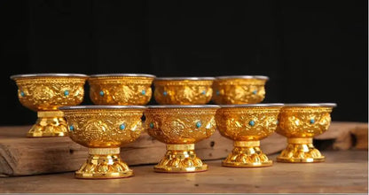 TOP GOOD Buddhist articles-efficacious HOME family Protection Talisman- 8 auspicious GOLD holder Holy water cup