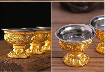 TOP GOOD Buddhist articles-efficacious HOME family Protection Talisman- 8 auspicious GOLD holder Holy water cup