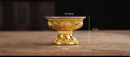 TOP GOOD Buddhist articles-efficacious HOME family Protection Talisman- 8 auspicious GOLD holder Holy water cup