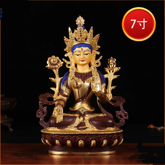 TOP GOOD Buddhist supplies - HOME Family Efficacious -Buddhism gilding White Tara Painted copper Buddha statue 8"-21CM