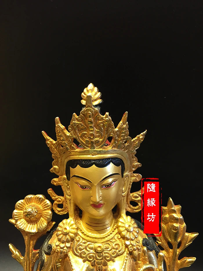 TOP GOOD Buddhist supplies # HOME family  Protection # 30CM large Buddhism Green Tara Buddha gilding brass statue