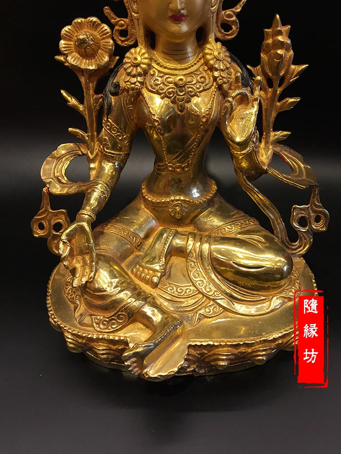 TOP GOOD Buddhist supplies # HOME family  Protection # 30CM large Buddhism Green Tara Buddha gilding brass statue