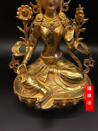TOP GOOD Buddhist supplies # HOME family  Protection # 30CM large Buddhism Green Tara Buddha gilding brass statue